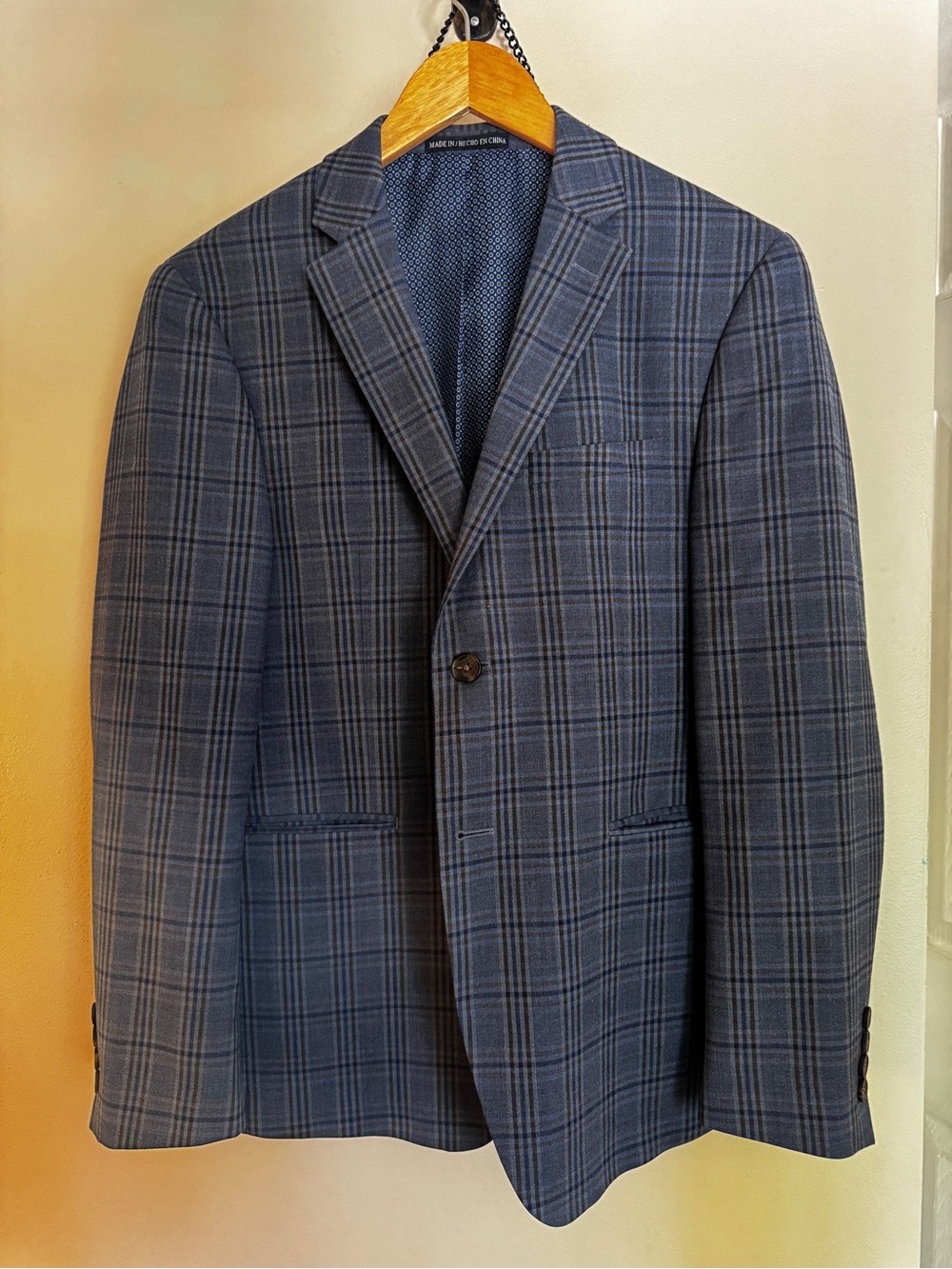 Original Penguin Men's Navy Blue Plaid Sport Coat
